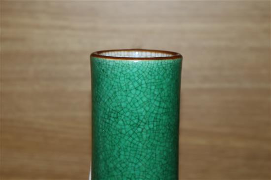 A Chinese bottle-shaped apple green crackle-glazed vase, H 32cm